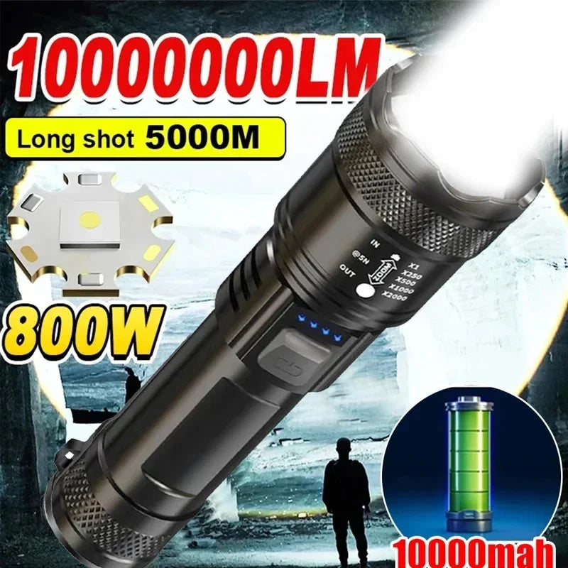 High-Performance Tactical LED Flashlight with Display Light and USB Charging for Camping, Fishing, and Emergency Use