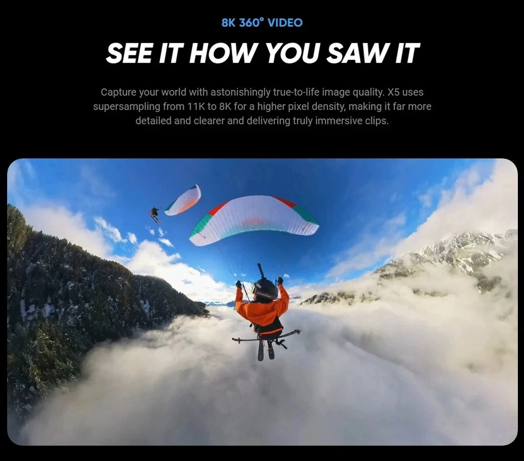 Insta360 X5 15m Waterproof Now arrival 72MP 360° Video X5 Action Camera New Wind Guard 185 mins Run Time Newest