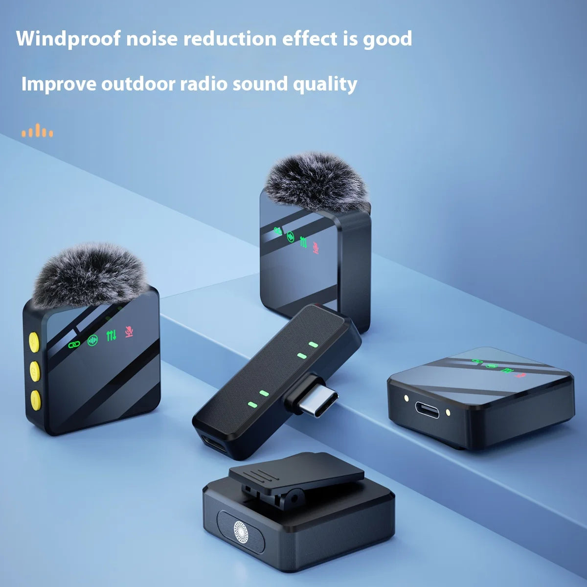 Pink 1 In 4 Wireless Lavalier Microphone Noise Reduction With Windproof Cap Mute Recording Function Portable Audio Video Live