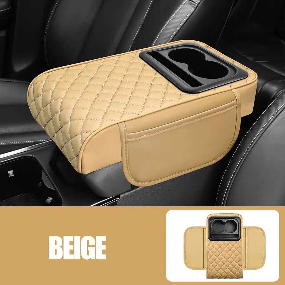 Car Armrest Mat Center Console Memory Foam Vehicle Arm Rest Tissue Boxes Pads PU Leather Protection Cushion Storage Pocket