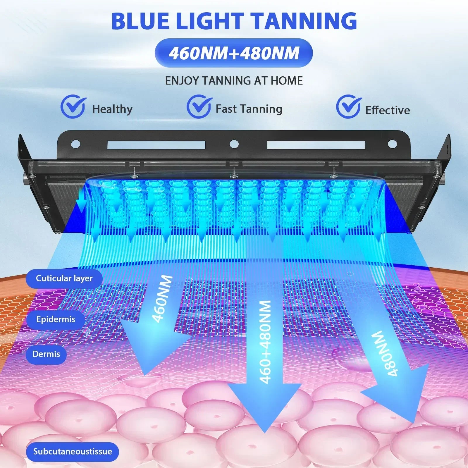 Ultraviolet Tanning Lamp 50W Tripod Solarium Lamp 460nm&480nm for Tanning Body 48 PCS Blue Light Lamp Wavelength Skin care