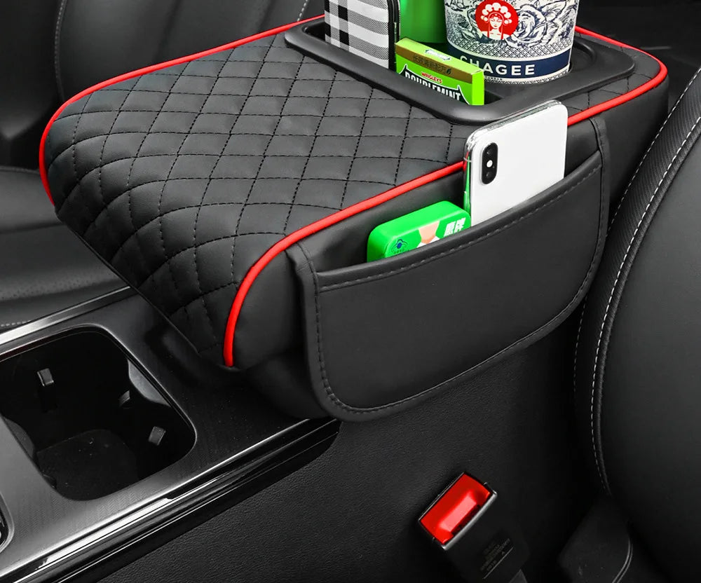 Car Armrest Mat Center Console Memory Foam Vehicle Arm Rest Tissue Boxes Pads PU Leather Protection Cushion Storage Pocket