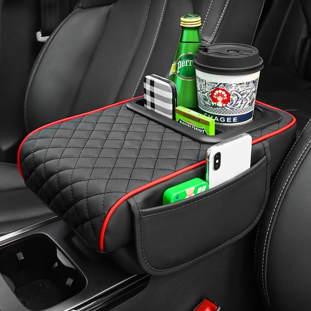 Car Armrest Mat Center Console Memory Foam Vehicle Arm Rest Tissue Boxes Pads PU Leather Protection Cushion Storage Pocket