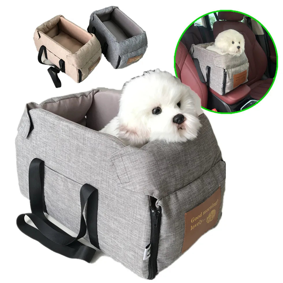 Pet Products Portable Console Booster Dog Car Seat & Carrier for Small Dogs & Cats,Car Seat for Center Car Armrest Safety Tether
