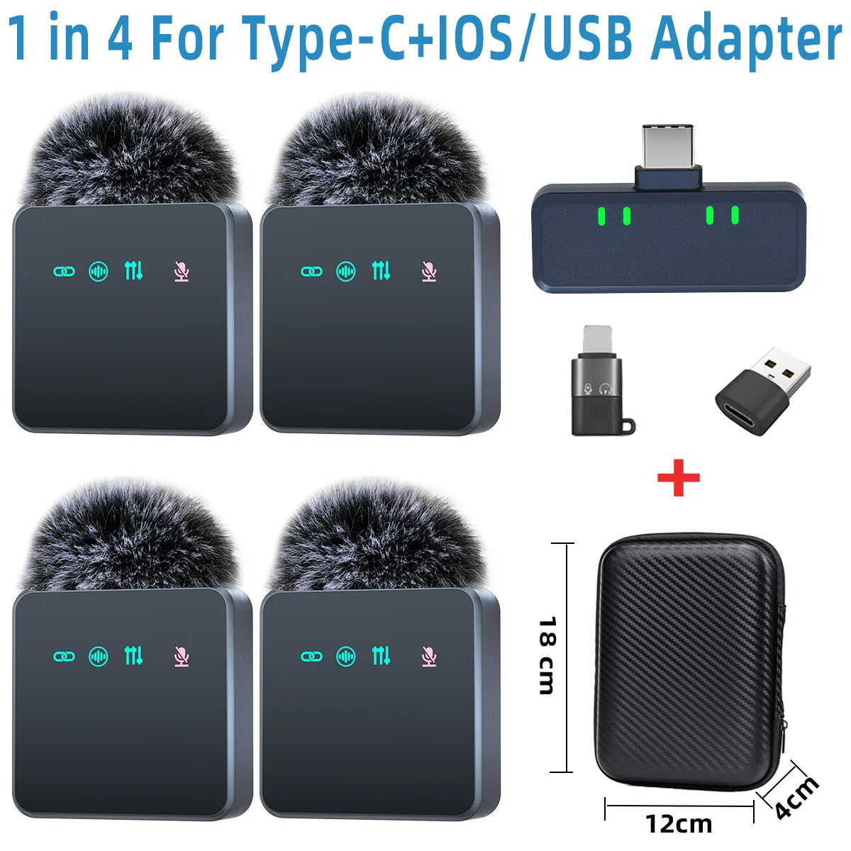 Pink 1 In 4 Wireless Lavalier Microphone Noise Reduction With Windproof Cap Mute Recording Function Portable Audio Video Live