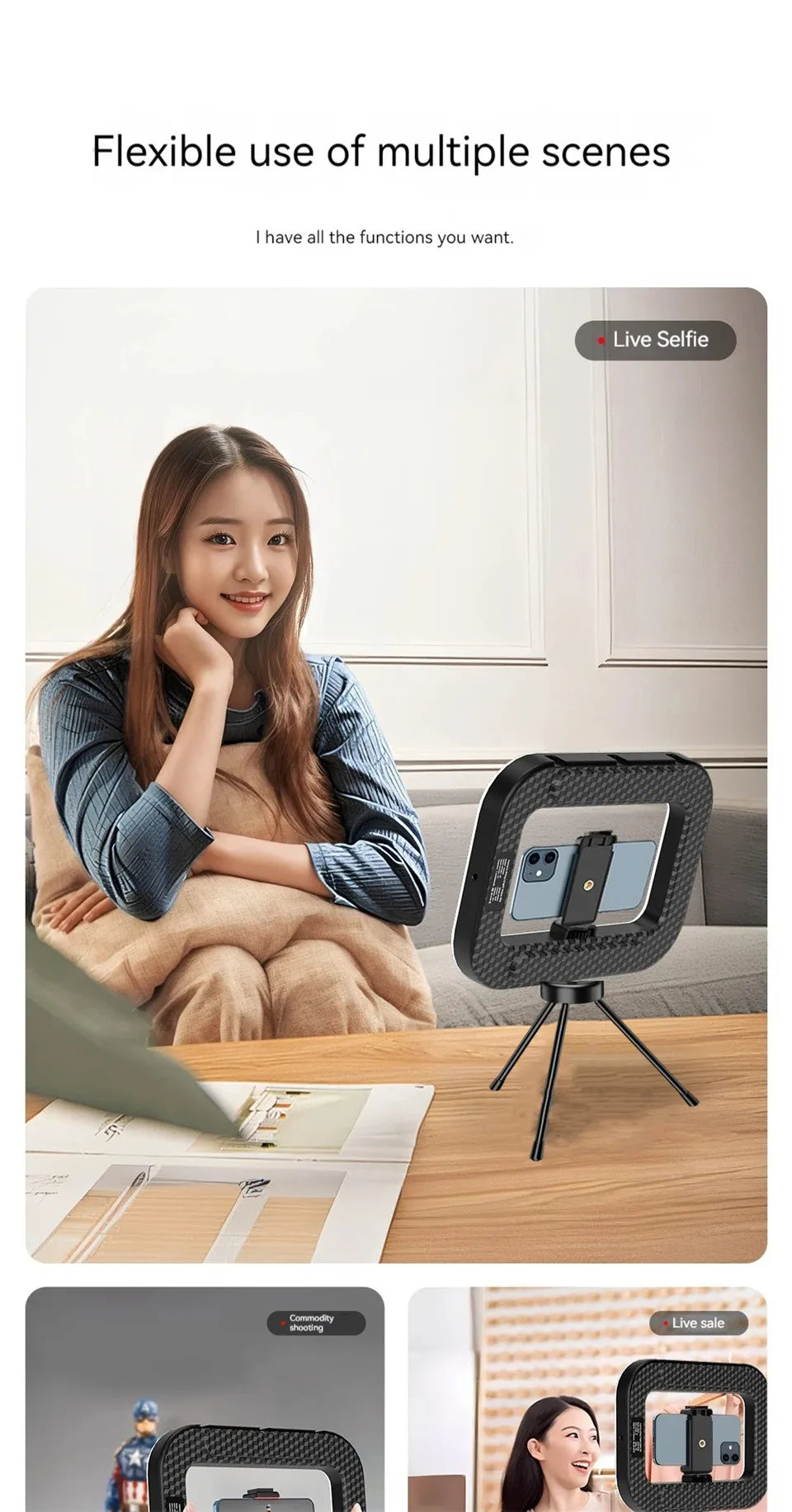 New Handheld Ring LED Rechargeable Fill light Portable Mobile Phone Live Broadcast Photography Desktop Rabbit Cage Selfie Light