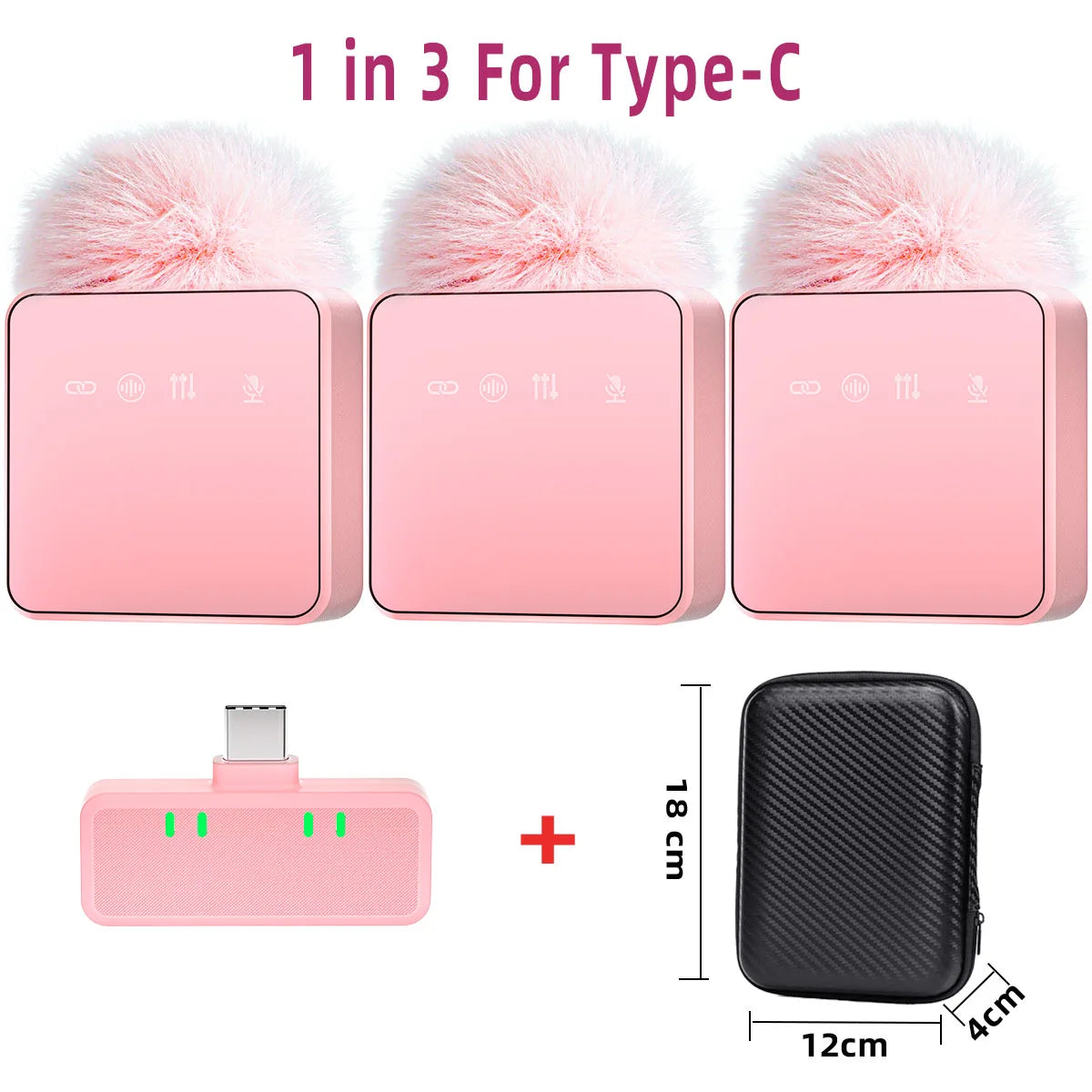 Pink 1 In 4 Wireless Lavalier Microphone Noise Reduction With Windproof Cap Mute Recording Function Portable Audio Video Live