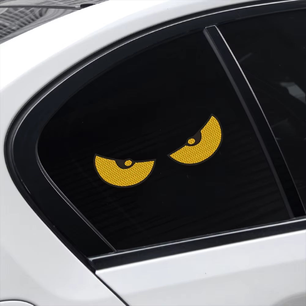 Enhance Your Safety with 2Pcs/Set Reflective Devil Eye Car Stickers - Boost Visibility on Motorbike Helmets and Vehicles!