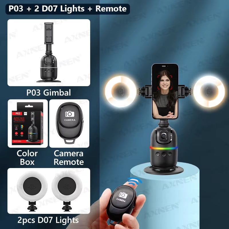 P03 Gimbal Stabilizer for Mobile Phone AI 360 Follow Selfie Stand Face Tracking Desktop Gimbal for Cellphone and Cameras