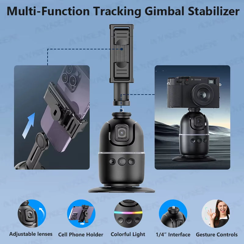 P03 Gimbal Stabilizer for Mobile Phone AI 360 Follow Selfie Stand Face Tracking Desktop Gimbal for Cellphone and Cameras