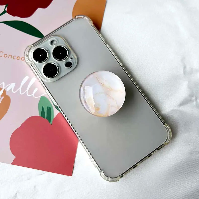 Marble Pattern Crystal Glass Phone Holder Foldable Mobile Phone Socket Crystal Glass Phone Grips