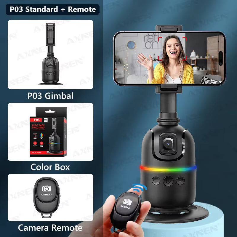 P03 Gimbal Stabilizer for Mobile Phone AI 360 Follow Selfie Stand Face Tracking Desktop Gimbal for Cellphone and Cameras