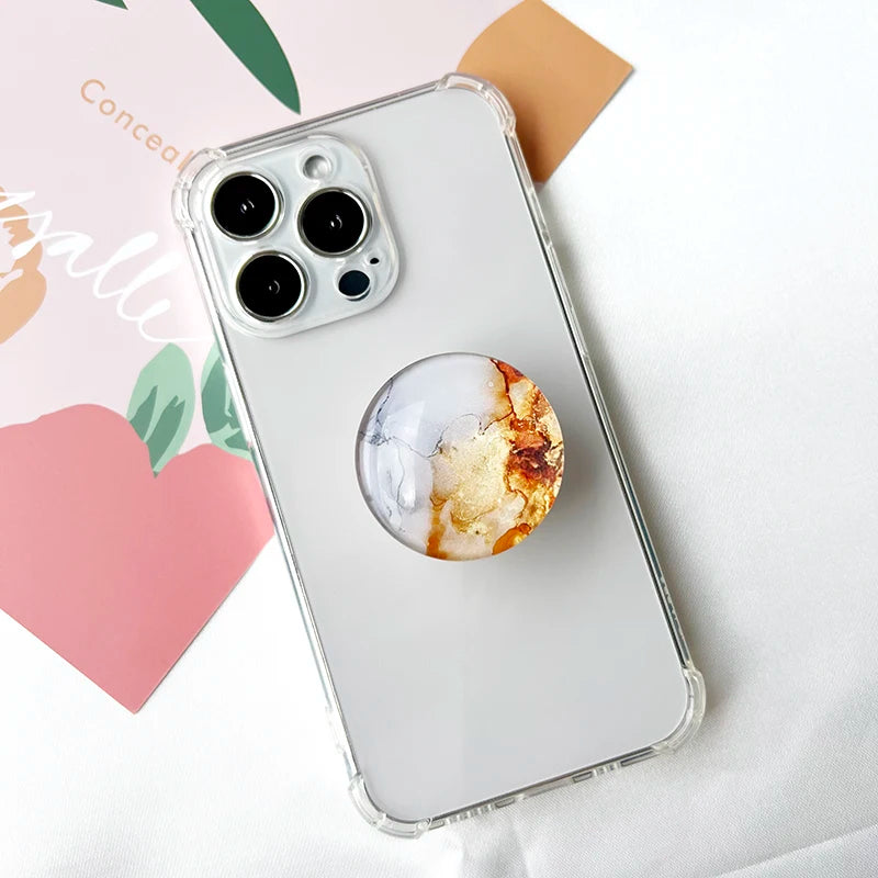 Marble Pattern Crystal Glass Phone Holder Foldable Mobile Phone Socket Crystal Glass Phone Grips