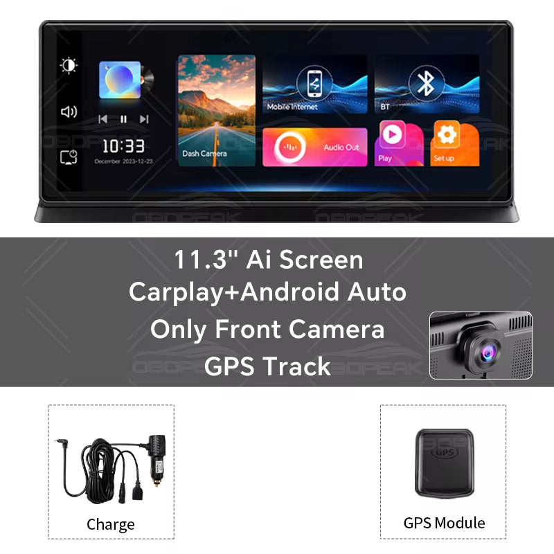 K2 Pro 11.3" Car DVR 4K Camera Wireless Carplay Android Auto Ai Screen Dash Cam Dual Len Video Recorder GPS Navigation Dashboard