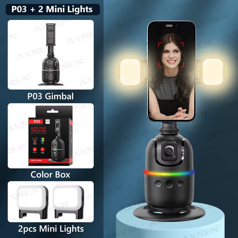 P03 Gimbal Stabilizer for Mobile Phone AI 360 Follow Selfie Stand Face Tracking Desktop Gimbal for Cellphone and Cameras