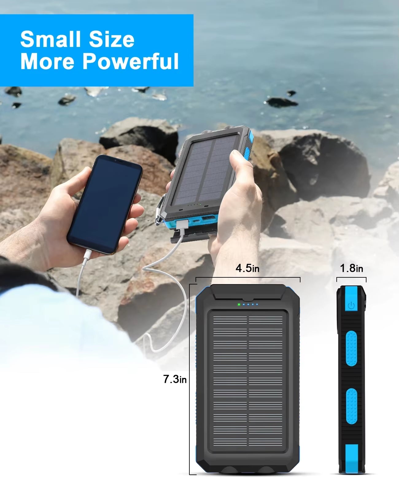 30000Mah Solar Power Bank Dual USB Travel Large Capacity LED Lighting Outdoor Waterproof Power Bank Camping Spare Power