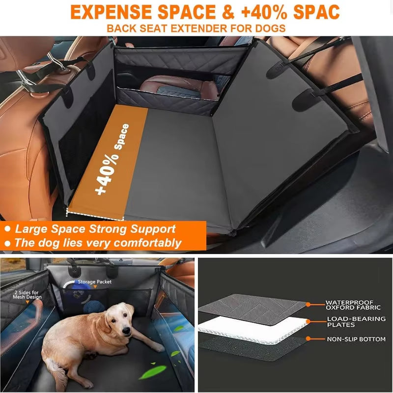 Dog Carrier Back Seat Extender for Dog Waterproof Dog Car Seat Cover for Backseat, Pet Bed for Cars Hammock with Storage Pocket