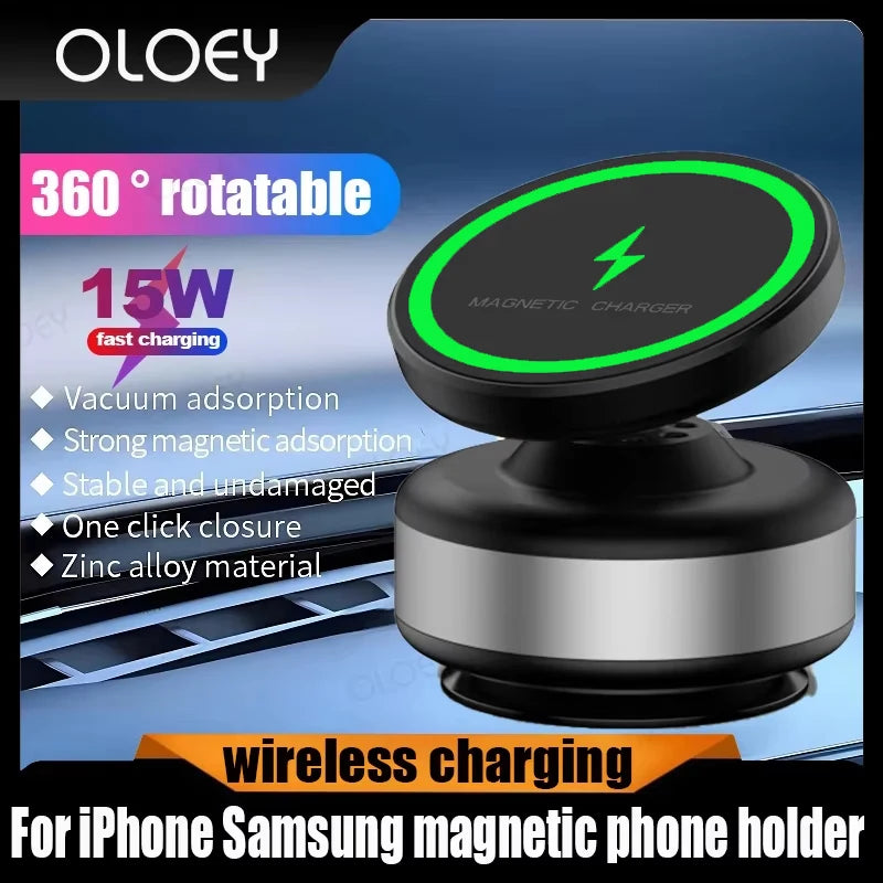 Wireless Charge 360°Rotatable Vacum Car Holder for Iphone Samsung Xiaomi Magnetic Car Mount Vacuum Phone Holder