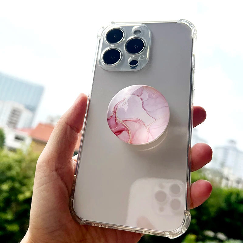 Marble Pattern Crystal Glass Phone Holder Foldable Mobile Phone Socket Crystal Glass Phone Grips